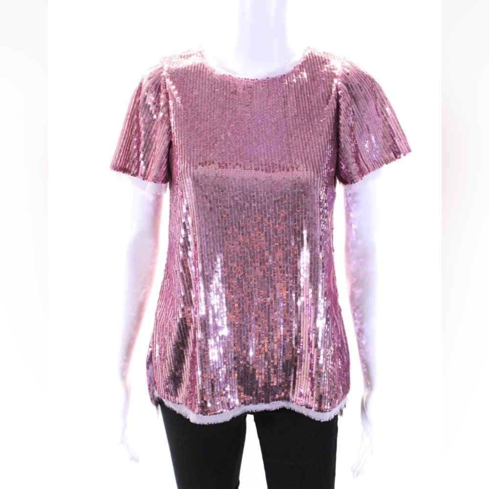 Prabal Gurung Sequin Silk Lined Short Sleeve Blouse Top Size 4